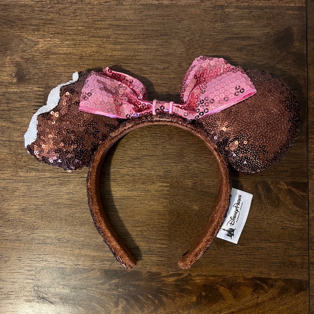 Pink and Brown Sequin Minnie Mouse Ears Headband